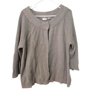 Cato 18/20W Silver Metallic Rib Knit Cardigan‎ Shimmer Open Front Sweater